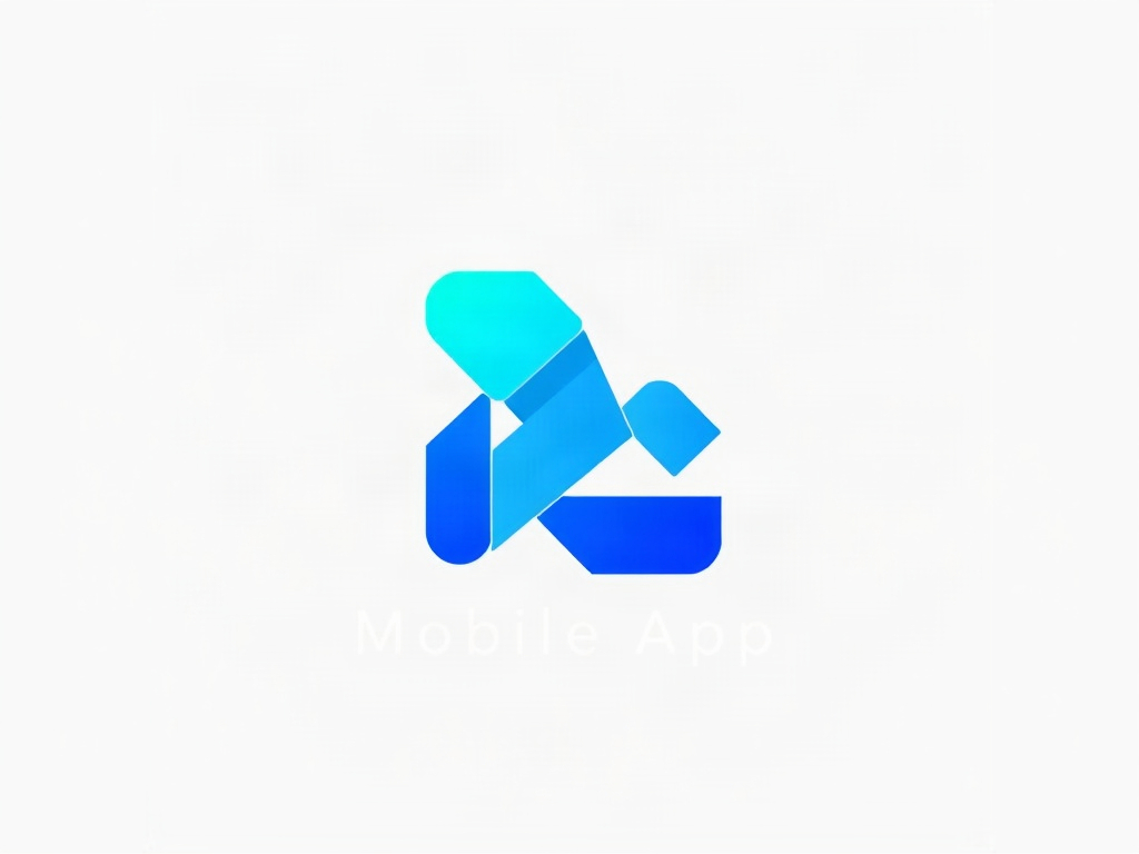 A modern, abstract logo mark representing a mobile app, using clean geometric shapes and a bright blue gradient, on a white background, vector style, high resolution, suitable for branding